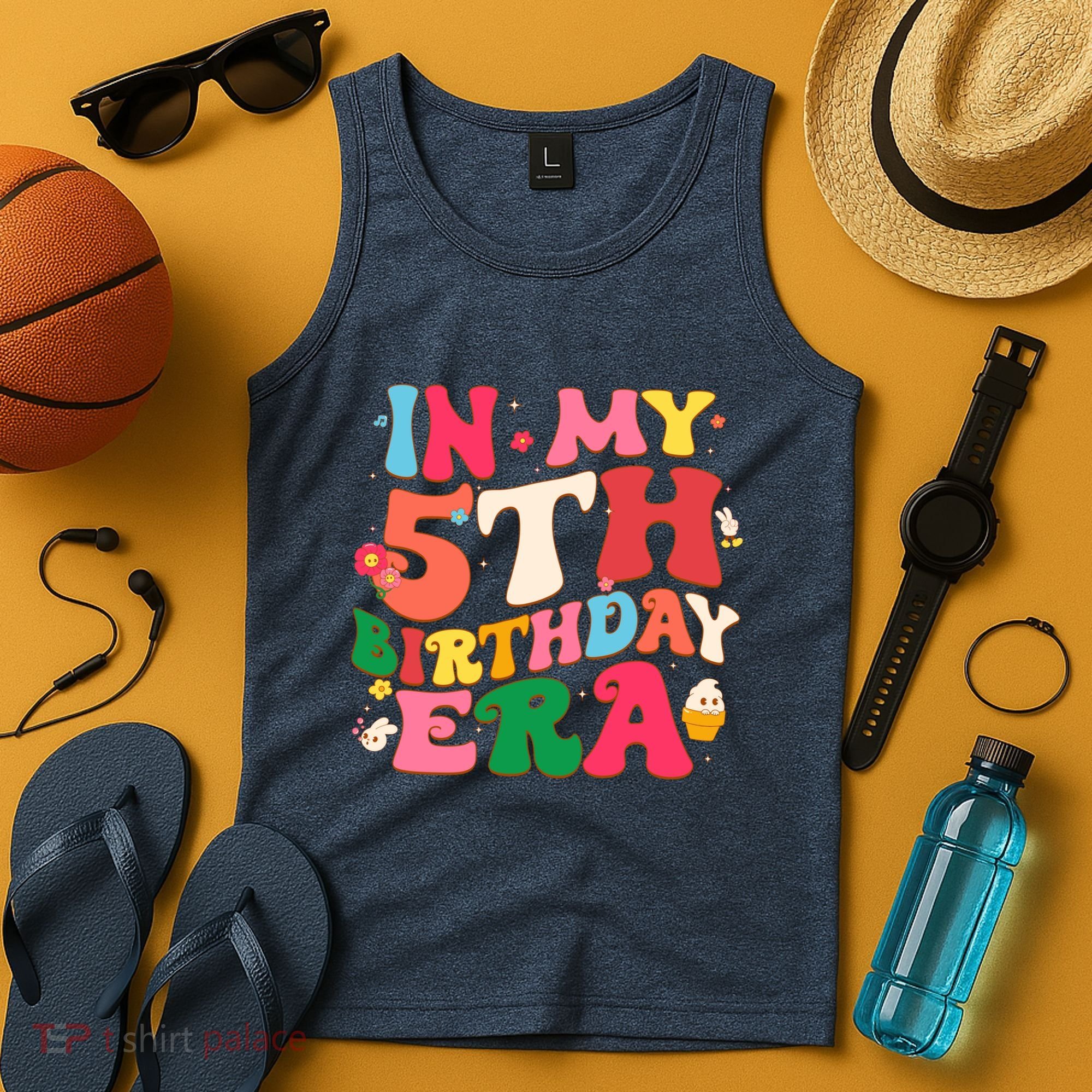 Funny Groovy In My 5th Birthday Era Five Years Old Birthday Tank Top