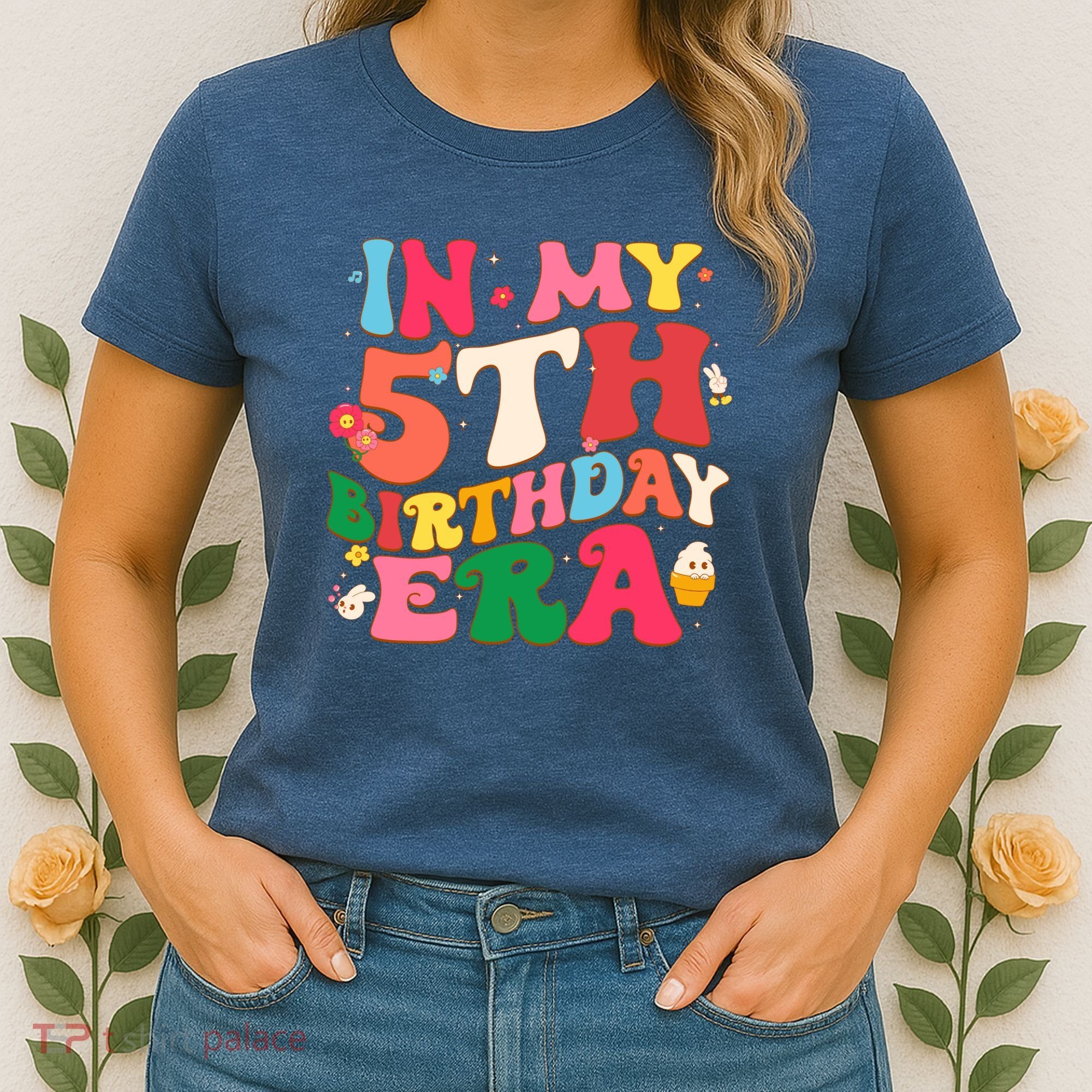 Funny Groovy In My 5th Birthday Era Five Years Old Birthday Women's T-Shirt