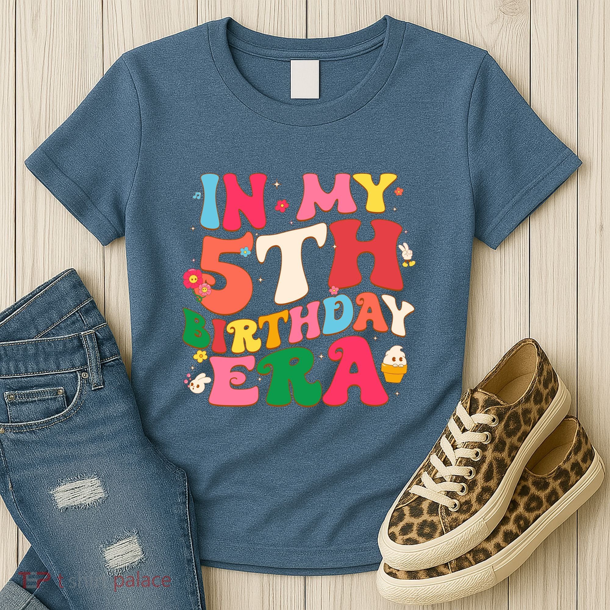 Funny Groovy In My 5th Birthday Era Five Years Old Birthday Women's T-Shirt