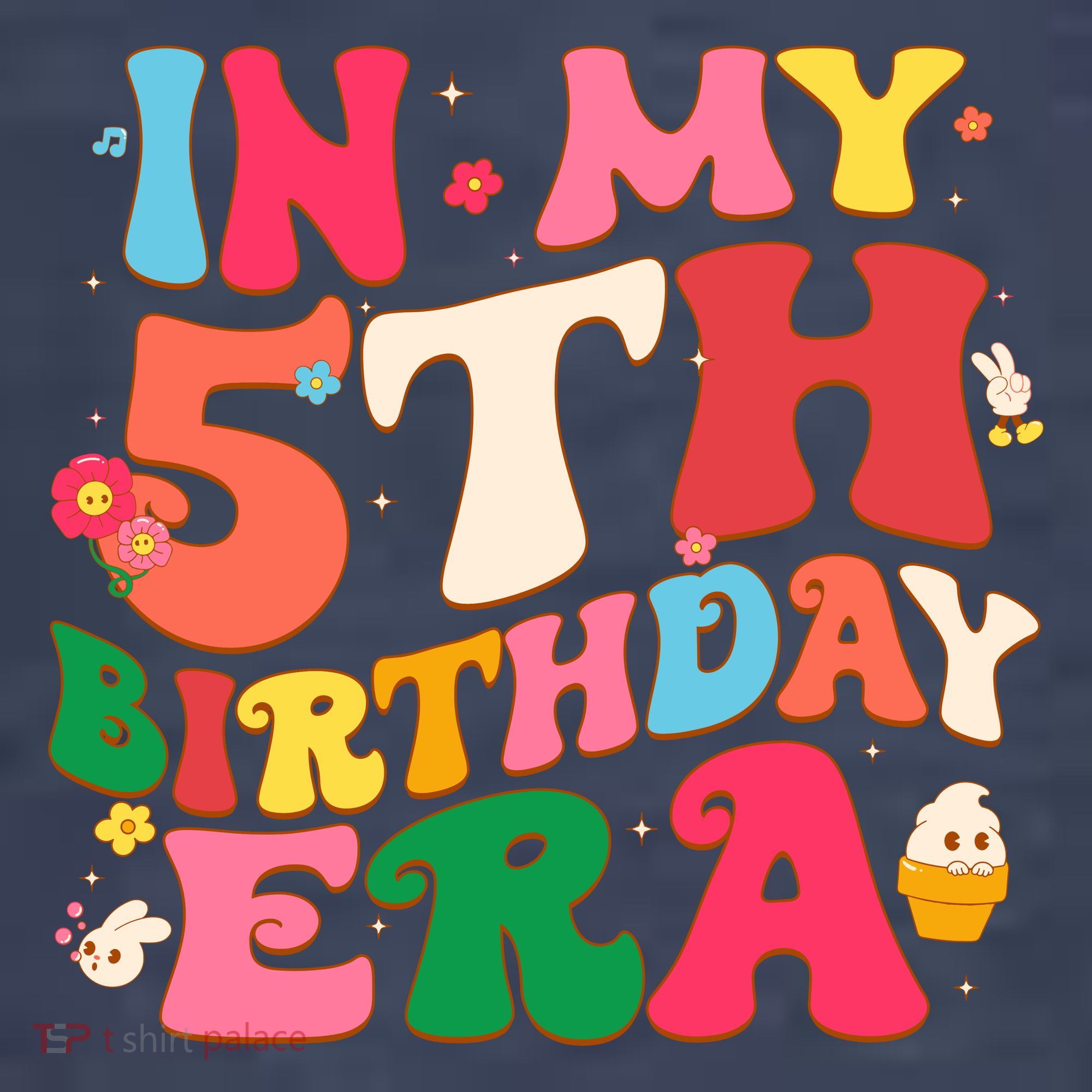 Funny Groovy In My 5th Birthday Era Five Years Old Birthday Women's T-Shirt