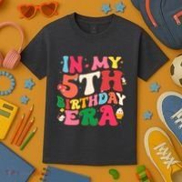 Funny Groovy In My 5th Birthday Era Five Years Old Birthday Kids T-Shirt thumb 3