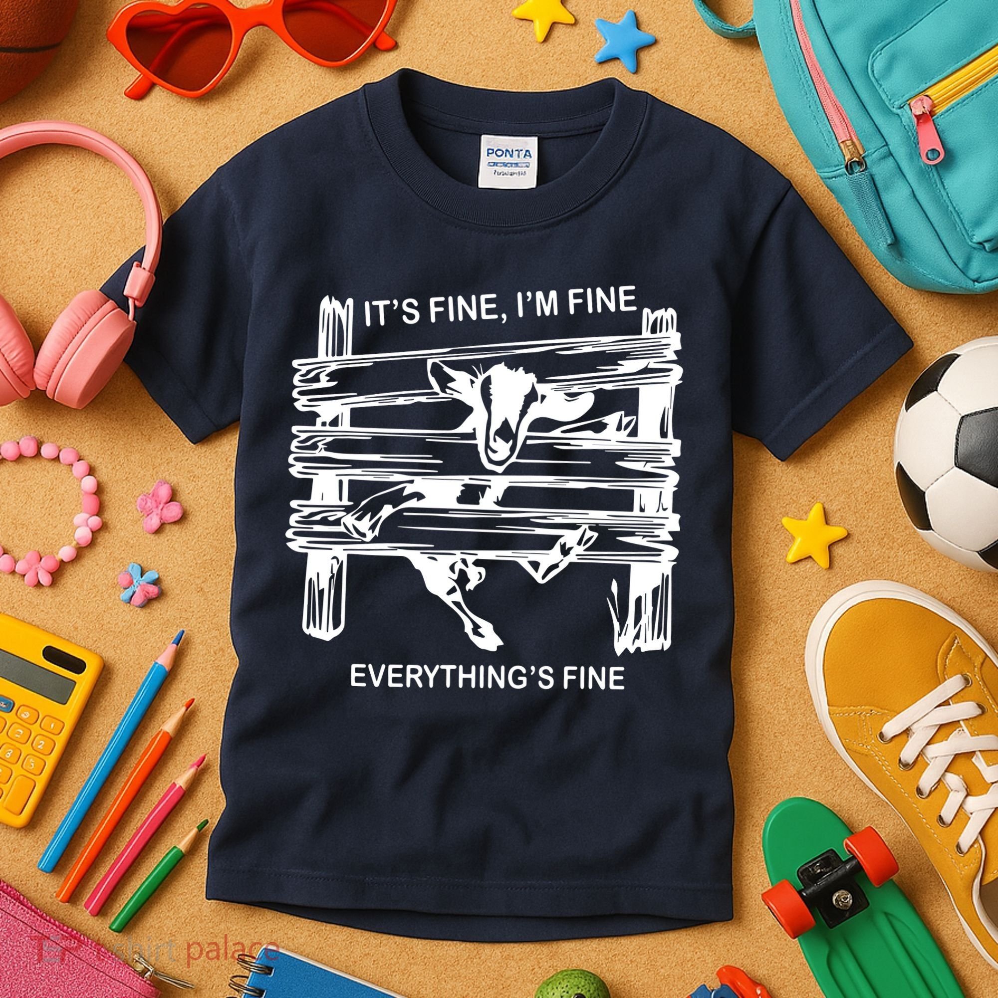 Funny Goat Its Fine Im Fine Everything Is Fine Kids T-Shirt