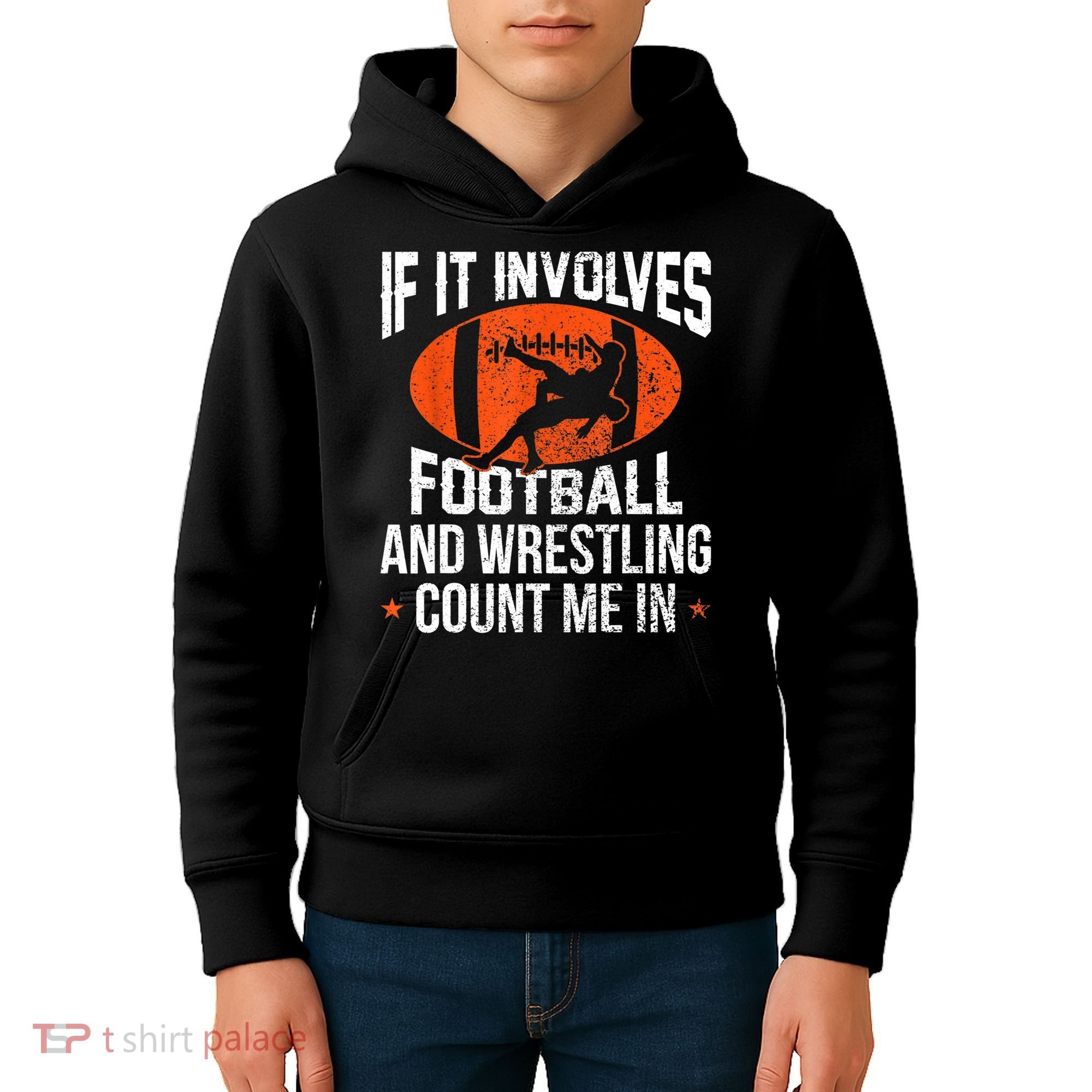 Funny Gift If It Involves Football And Wrestling Count Me Gift Kids Hoodie
