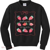 First Grade Is My Jam Strawberry 1st Grade Teacher Kids Sweatshirt thumb 0