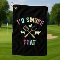 Funny Grilling ID Smoke That Grills Chef Pit Meat Gangster Golf Towel thumb 1