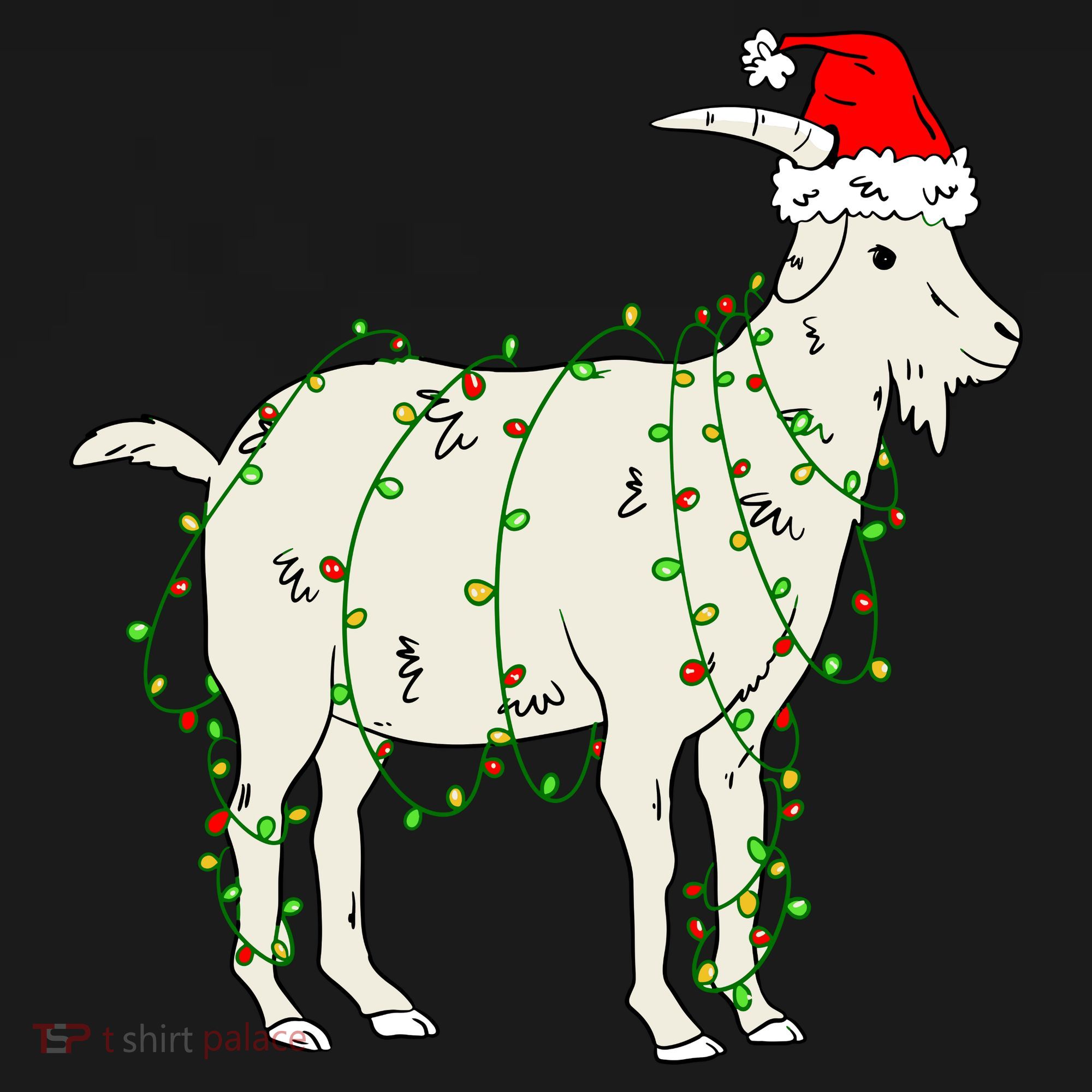 Funny Goat In Tangled Christmas Lights Santa Claus Hat Apron