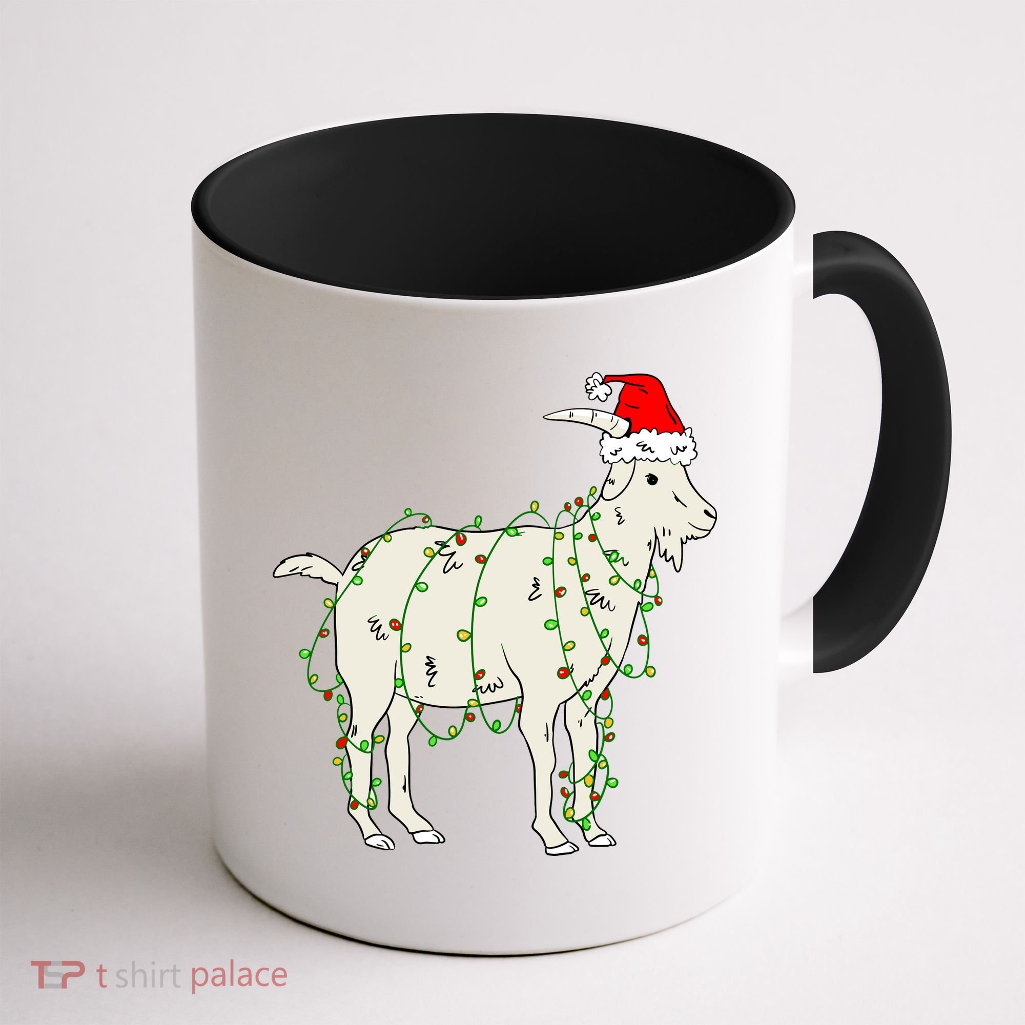 Funny Goat In Tangled Christmas Lights Santa Claus Hat Coffee Mug