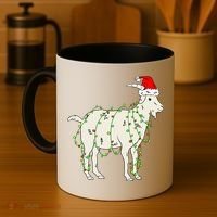 Funny Goat In Tangled Christmas Lights Santa Claus Hat Coffee Mug thumb 4