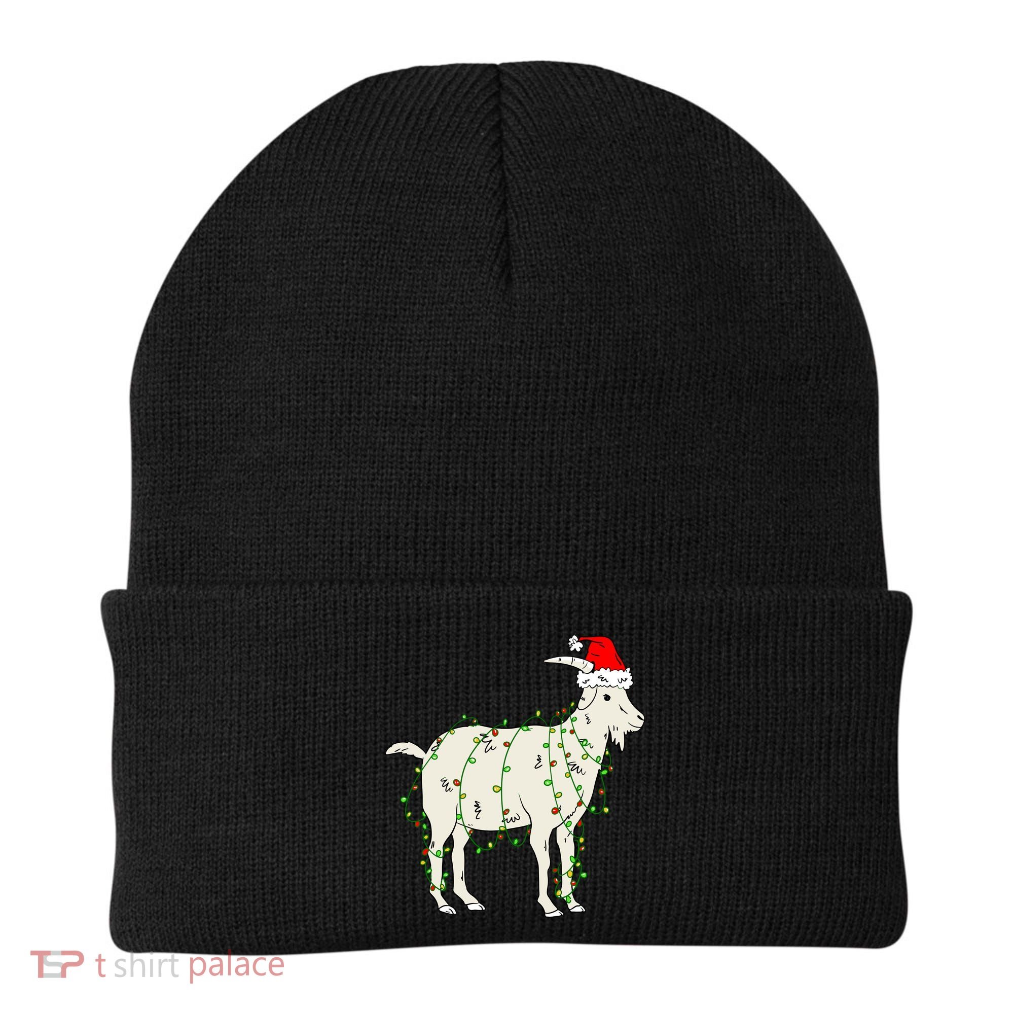 Funny Goat In Tangled Christmas Lights Santa Claus Hat Beanie