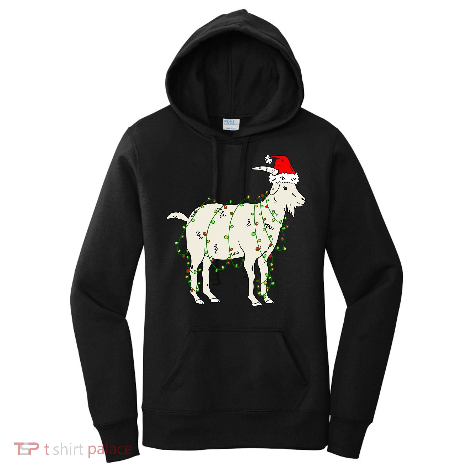 Funny Goat In Tangled Christmas Lights Santa Claus Hat Women's Hoodie