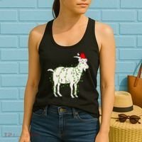 Funny Goat In Tangled Christmas Lights Santa Claus Hat Women's Tank Top thumb 2