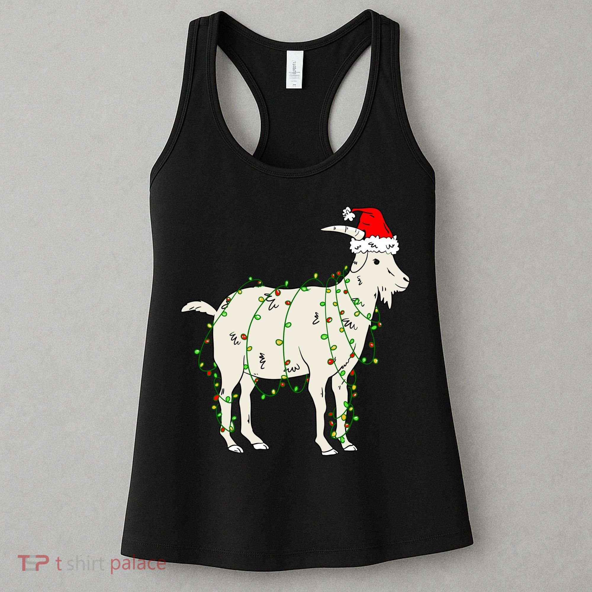 Funny Goat In Tangled Christmas Lights Santa Claus Hat Women's Tank Top