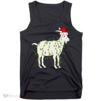 Funny Goat In Tangled Christmas Lights Santa Claus Hat Tank Top thumb 0