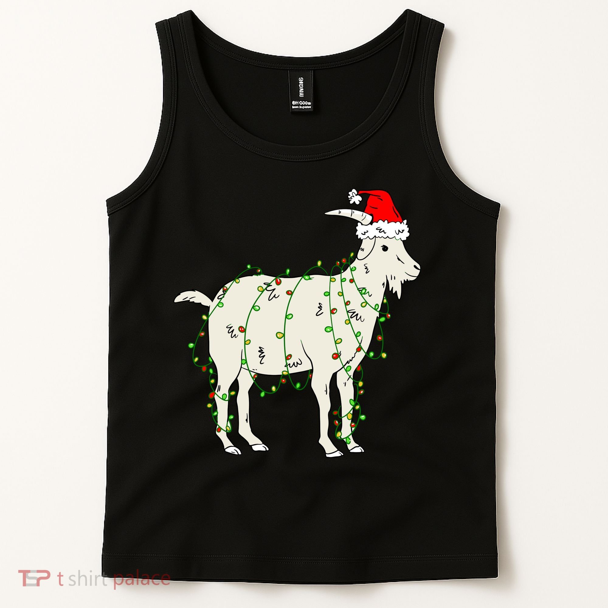 Funny Goat In Tangled Christmas Lights Santa Claus Hat Tank Top