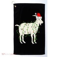 Funny Goat In Tangled Christmas Lights Santa Claus Hat Golf Towel thumb 0