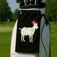 Funny Goat In Tangled Christmas Lights Santa Claus Hat Golf Towel thumb 2