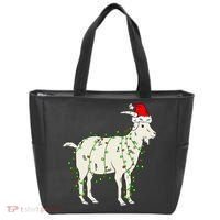 Funny Goat In Tangled Christmas Lights Santa Claus Hat Tote Bag thumb 0