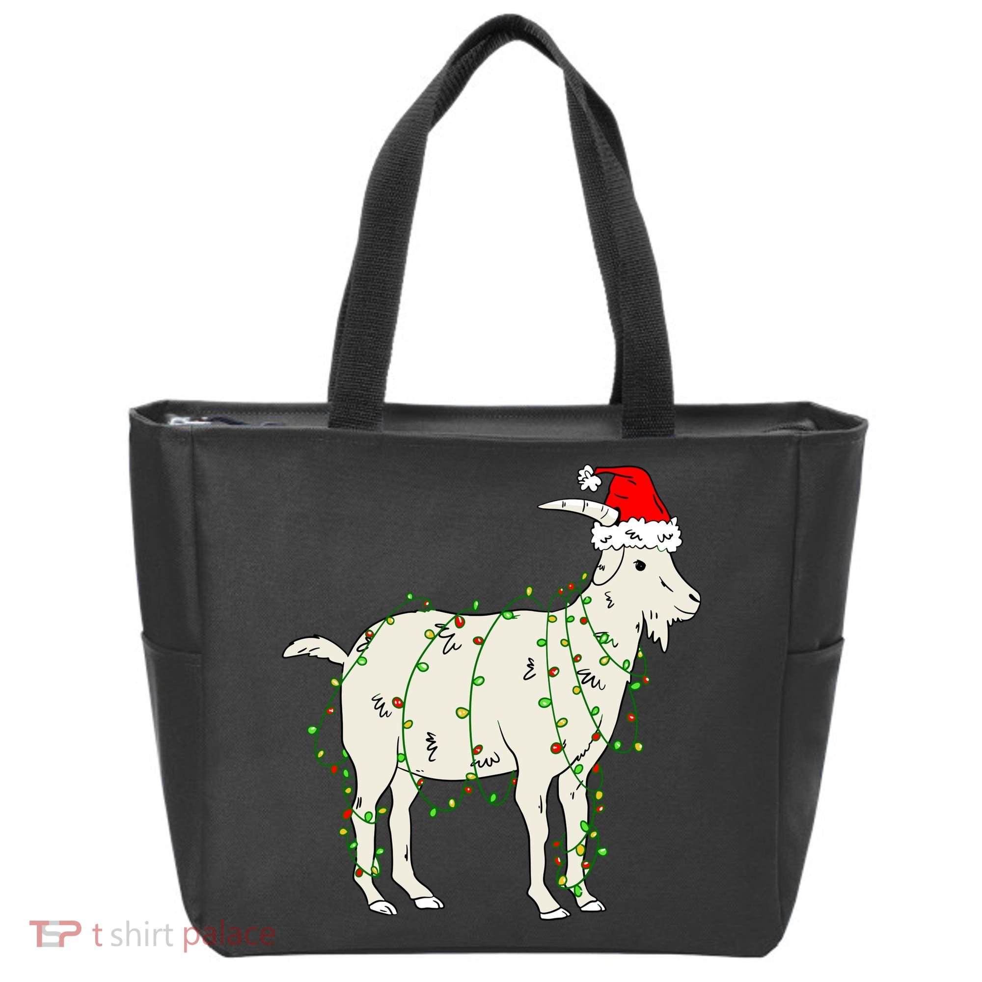 Funny Goat In Tangled Christmas Lights Santa Claus Hat Tote Bag