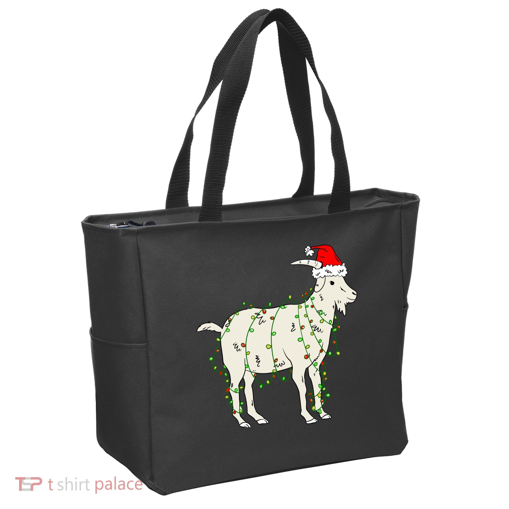 Funny Goat In Tangled Christmas Lights Santa Claus Hat Tote Bag