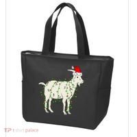Funny Goat In Tangled Christmas Lights Santa Claus Hat Tote Bag thumb 3