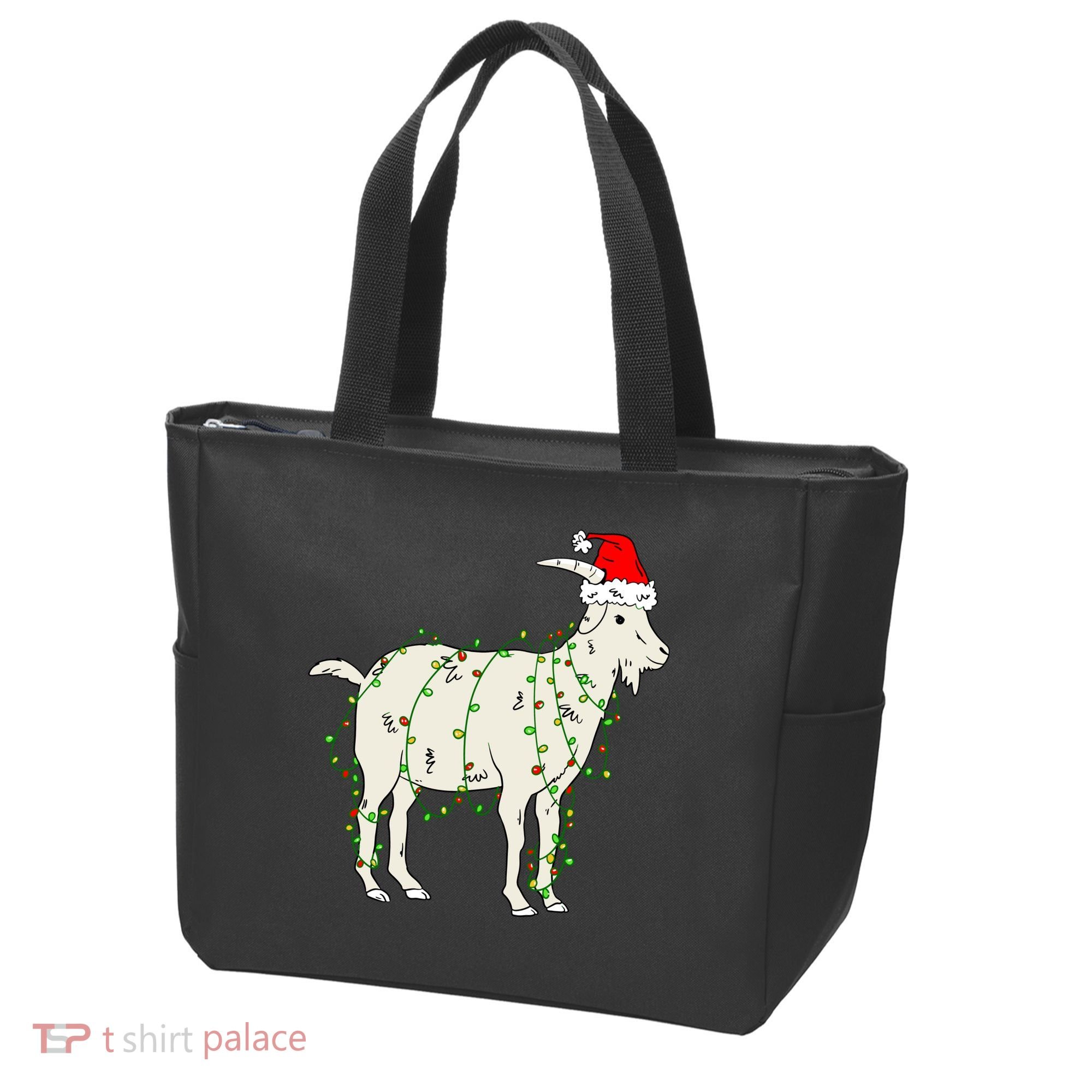 Funny Goat In Tangled Christmas Lights Santa Claus Hat Tote Bag