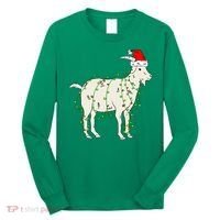 Funny Goat In Tangled Christmas Lights Santa Claus Hat Long Sleeve Shirt thumb 0
