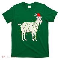 Funny Goat In Tangled Christmas Lights Santa Claus Hat T-Shirt thumb 0