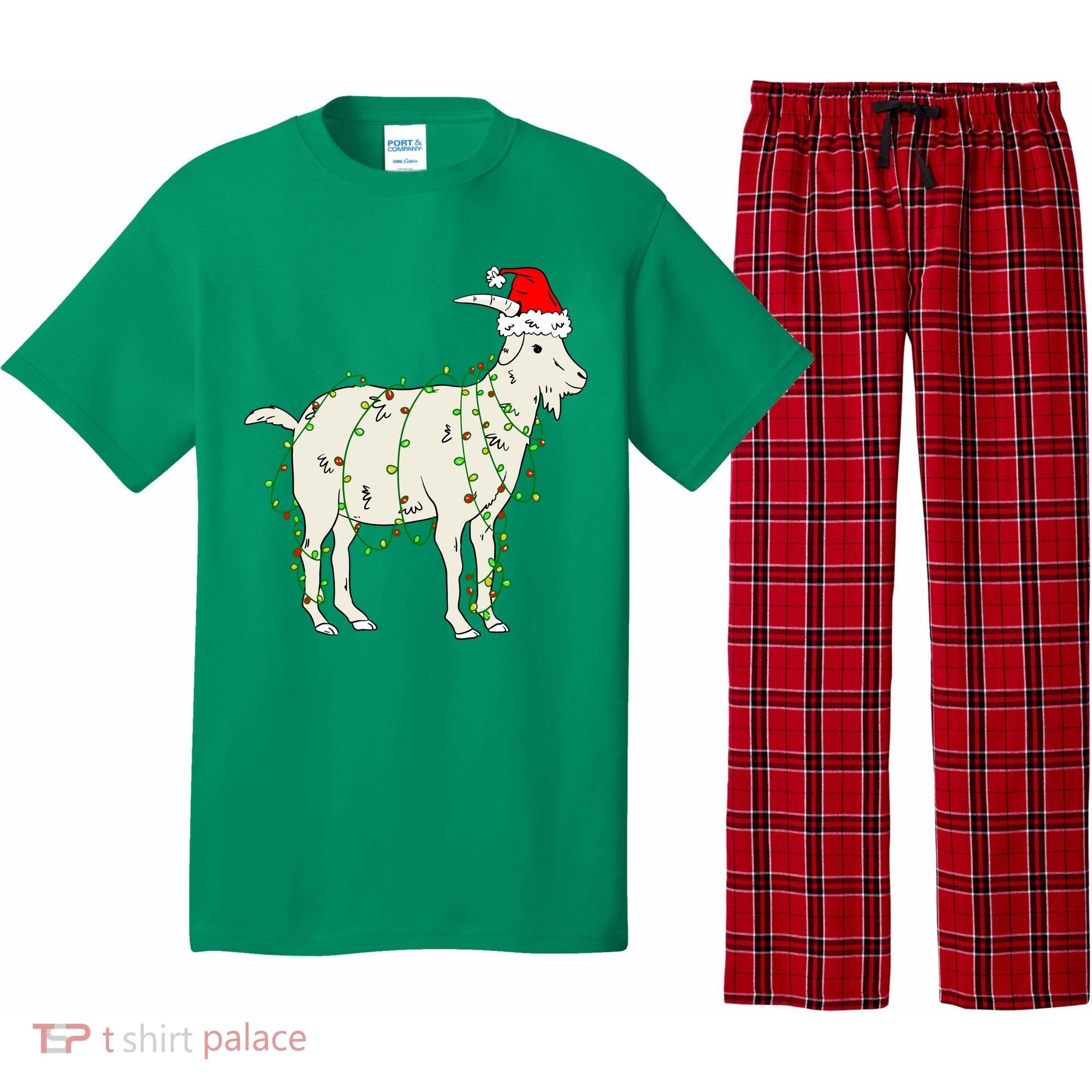 Funny Goat In Tangled Christmas Lights Santa Claus Hat Pajama Set