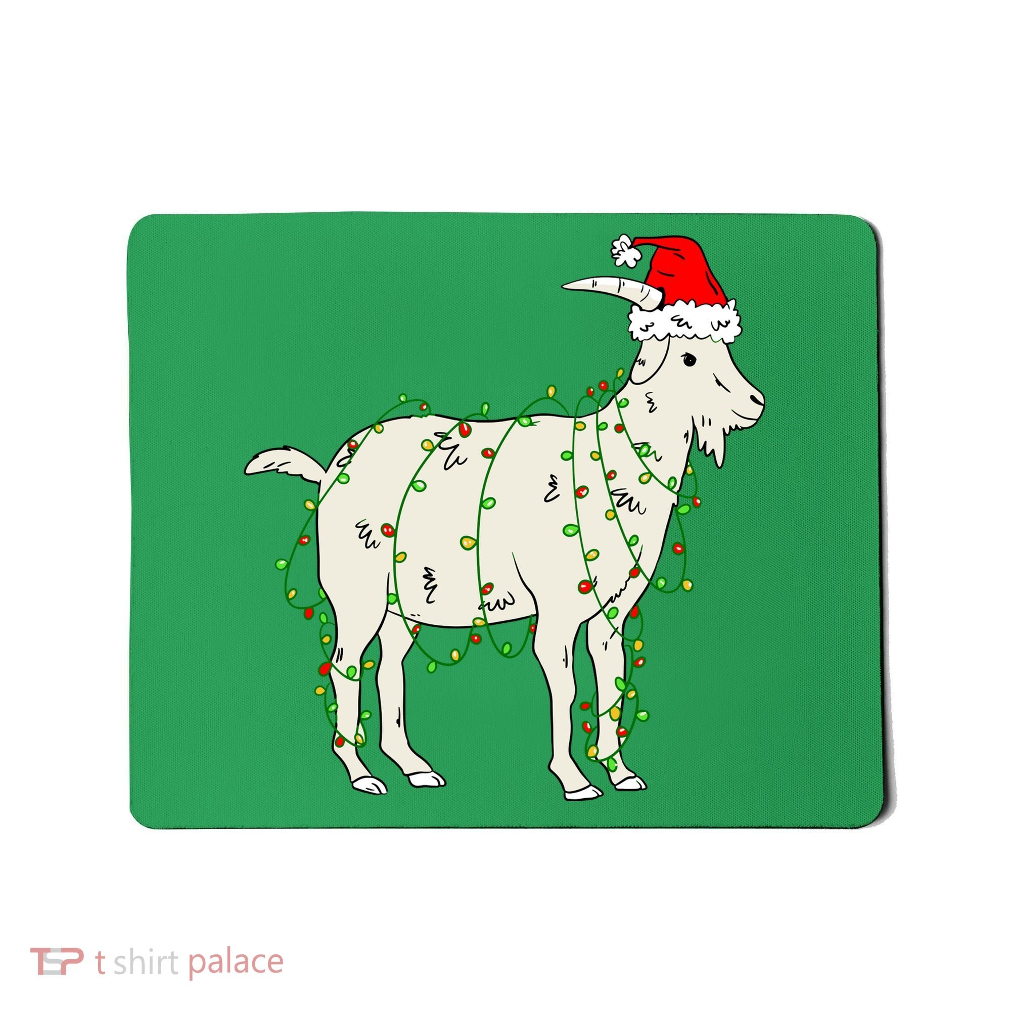Funny Goat In Tangled Christmas Lights Santa Claus Hat Mousepad
