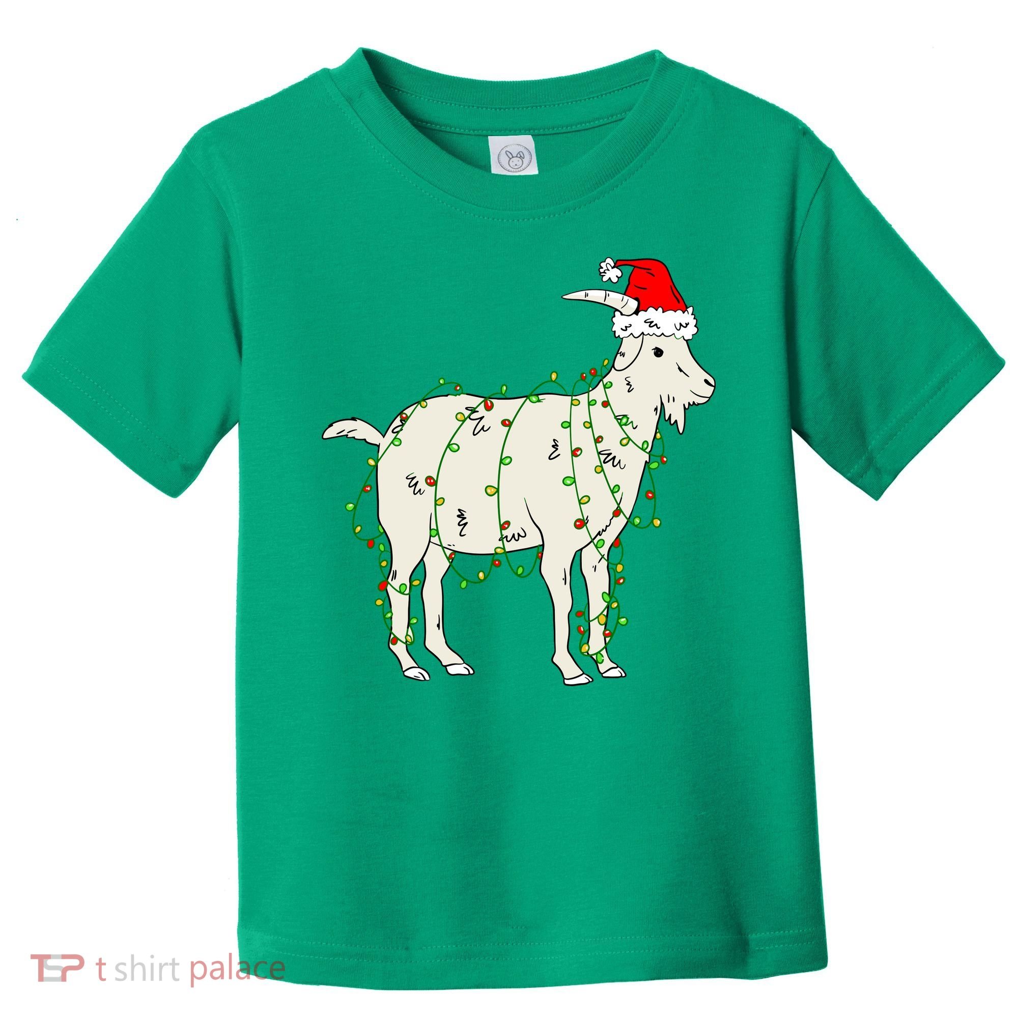 Funny Goat In Tangled Christmas Lights Santa Claus Hat Toddler T-Shirt