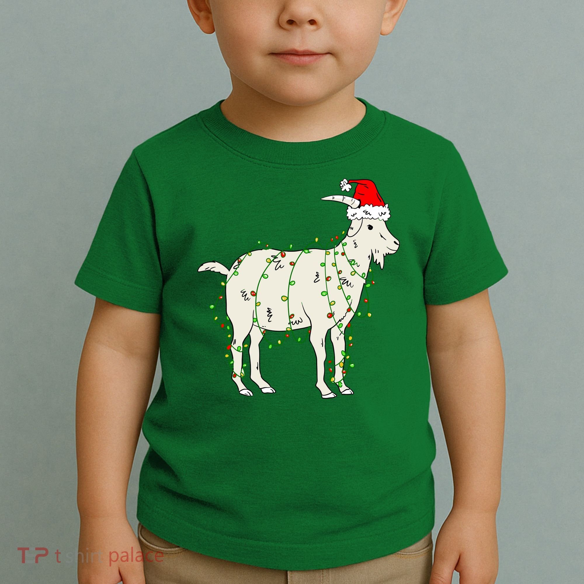 Funny Goat In Tangled Christmas Lights Santa Claus Hat Toddler T-Shirt