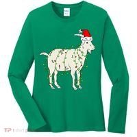 Funny Goat In Tangled Christmas Lights Santa Claus Hat Women's Long Sleeve Shirt thumb 0
