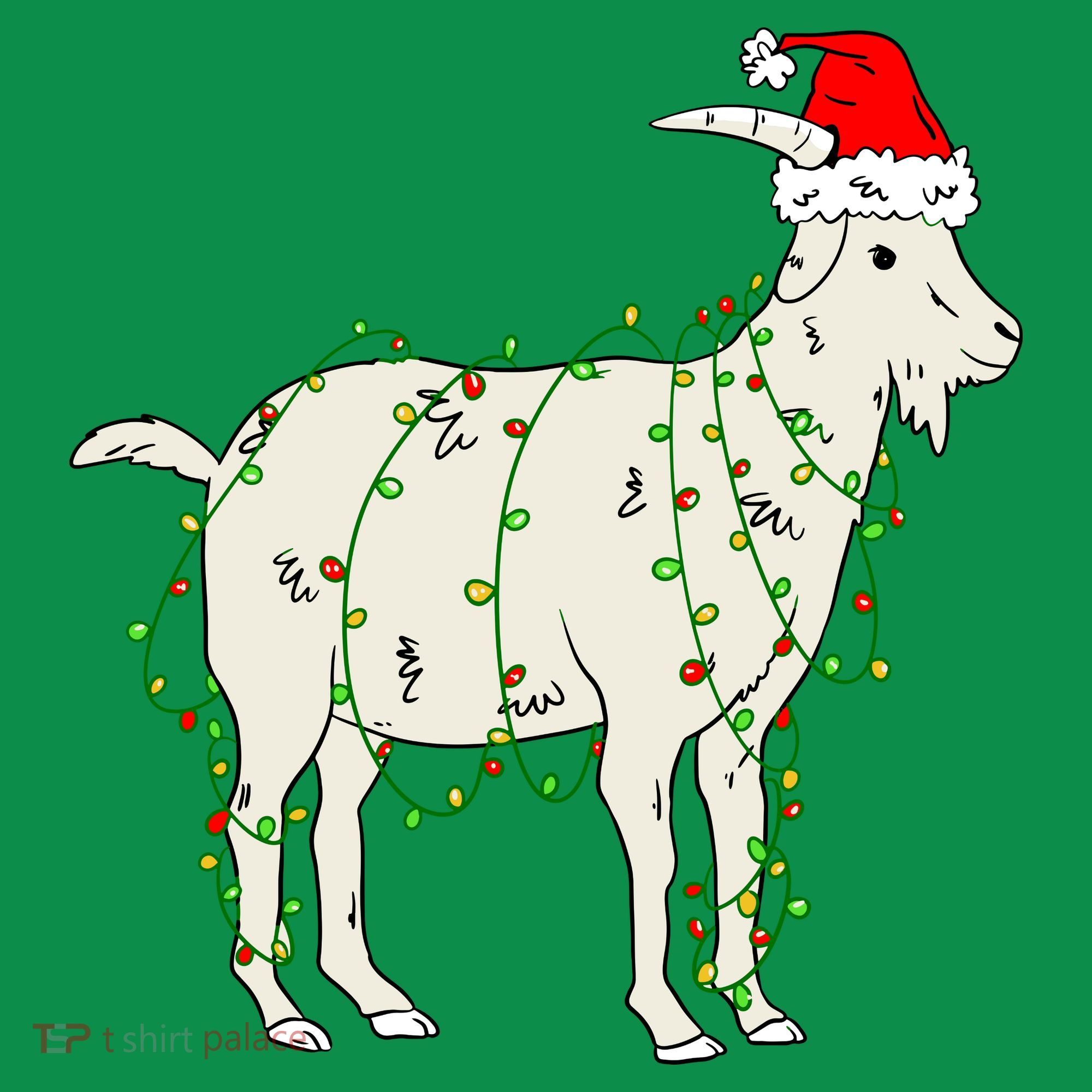 Funny Goat In Tangled Christmas Lights Santa Claus Hat Women's Long Sleeve Shirt