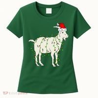 Funny Goat In Tangled Christmas Lights Santa Claus Hat Women's T-Shirt thumb 0