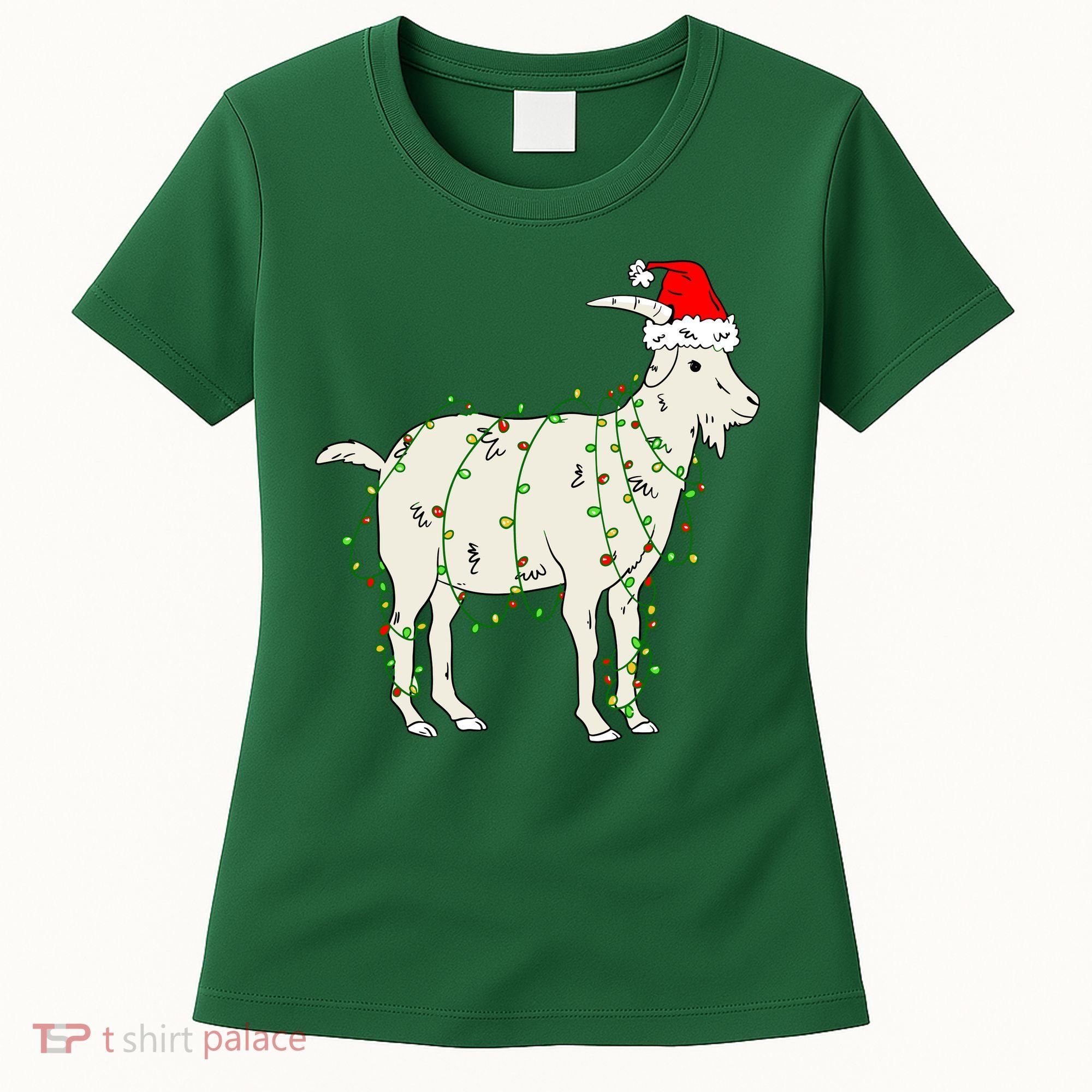 Funny Goat In Tangled Christmas Lights Santa Claus Hat Women's T-Shirt