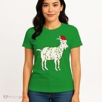 Funny Goat In Tangled Christmas Lights Santa Claus Hat Women's T-Shirt thumb 4