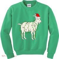 Funny Goat In Tangled Christmas Lights Santa Claus Hat Kids Sweatshirt thumb 0