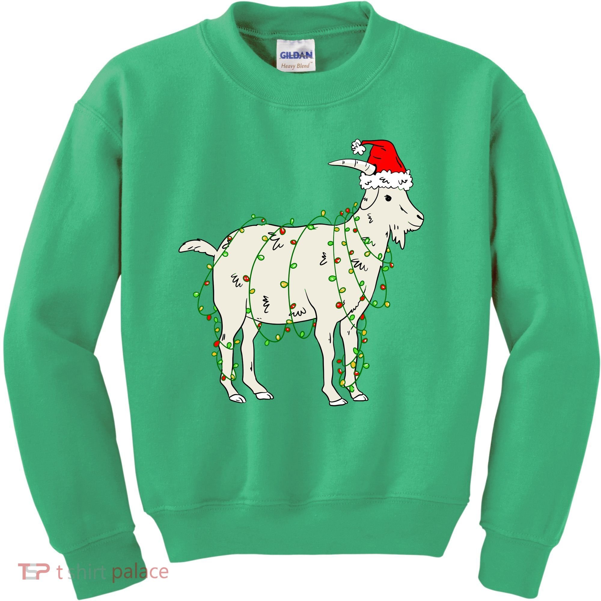 Funny Goat In Tangled Christmas Lights Santa Claus Hat Kids Sweatshirt