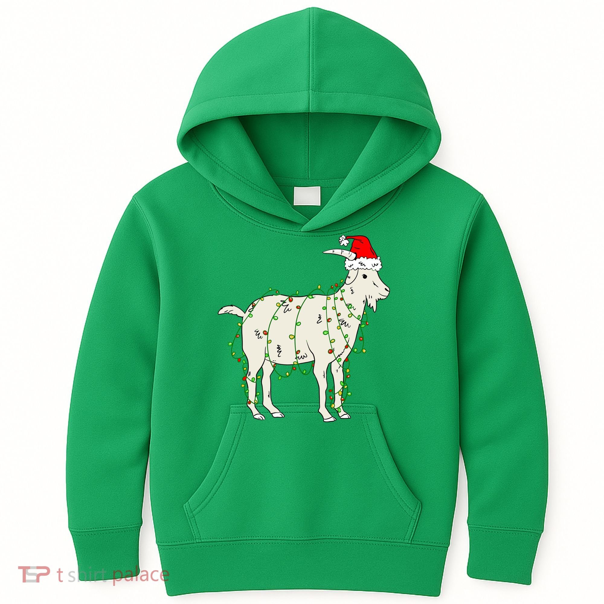 Funny Goat In Tangled Christmas Lights Santa Claus Hat Kids Hoodie