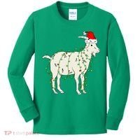 Funny Goat In Tangled Christmas Lights Santa Claus Hat Kids Long Sleeve Shirt thumb 0