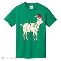 Funny Goat In Tangled Christmas Lights Santa Claus Hat Kids T-Shirt thumb 0