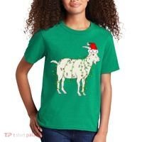 Funny Goat In Tangled Christmas Lights Santa Claus Hat Kids T-Shirt thumb 2