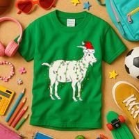 Funny Goat In Tangled Christmas Lights Santa Claus Hat Kids T-Shirt thumb 3