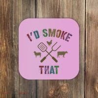 Funny Grilling ID Smoke That Grill Daddy Pit Meat Squad Coaster thumb 0