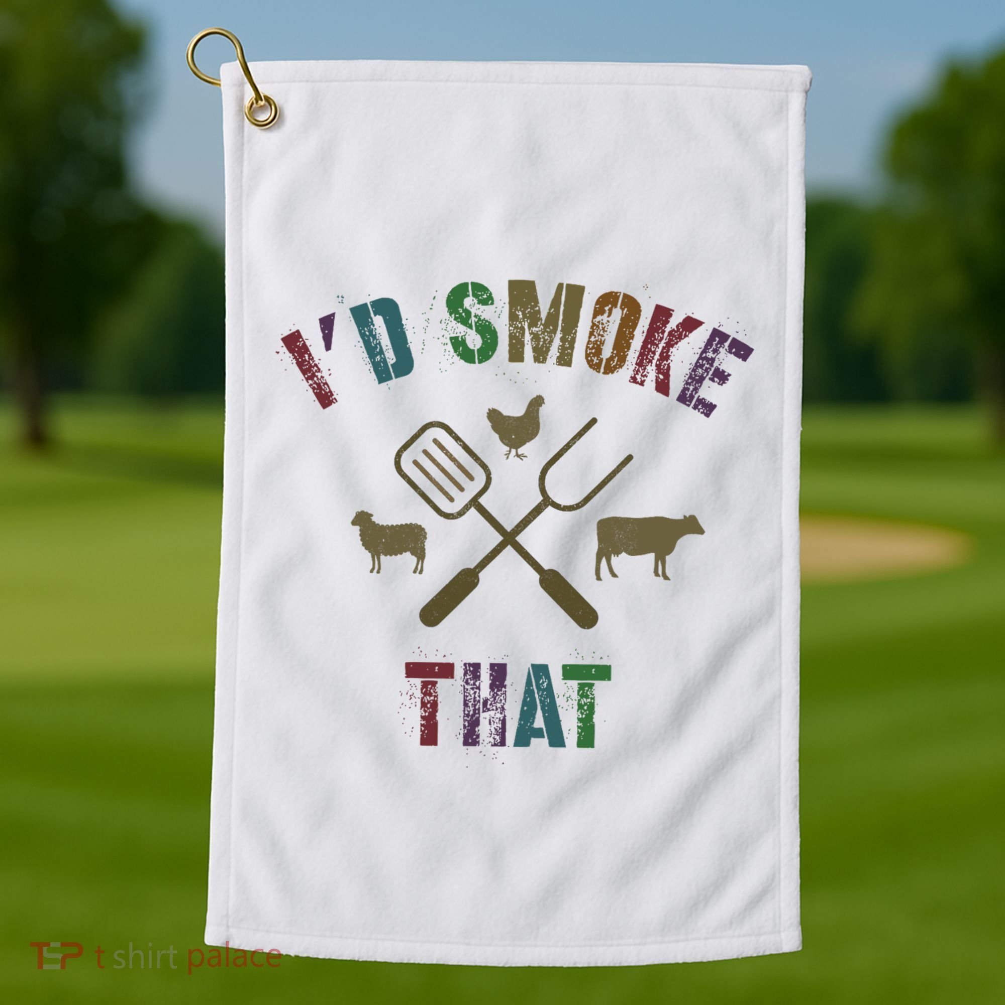 Funny Grilling ID Smoke That Grill Daddy Pit Meat Squad Golf Towel