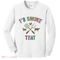 Funny Grilling ID Smoke That Grill Daddy Pit Meat Squad Kids Long Sleeve Shirt thumb 0