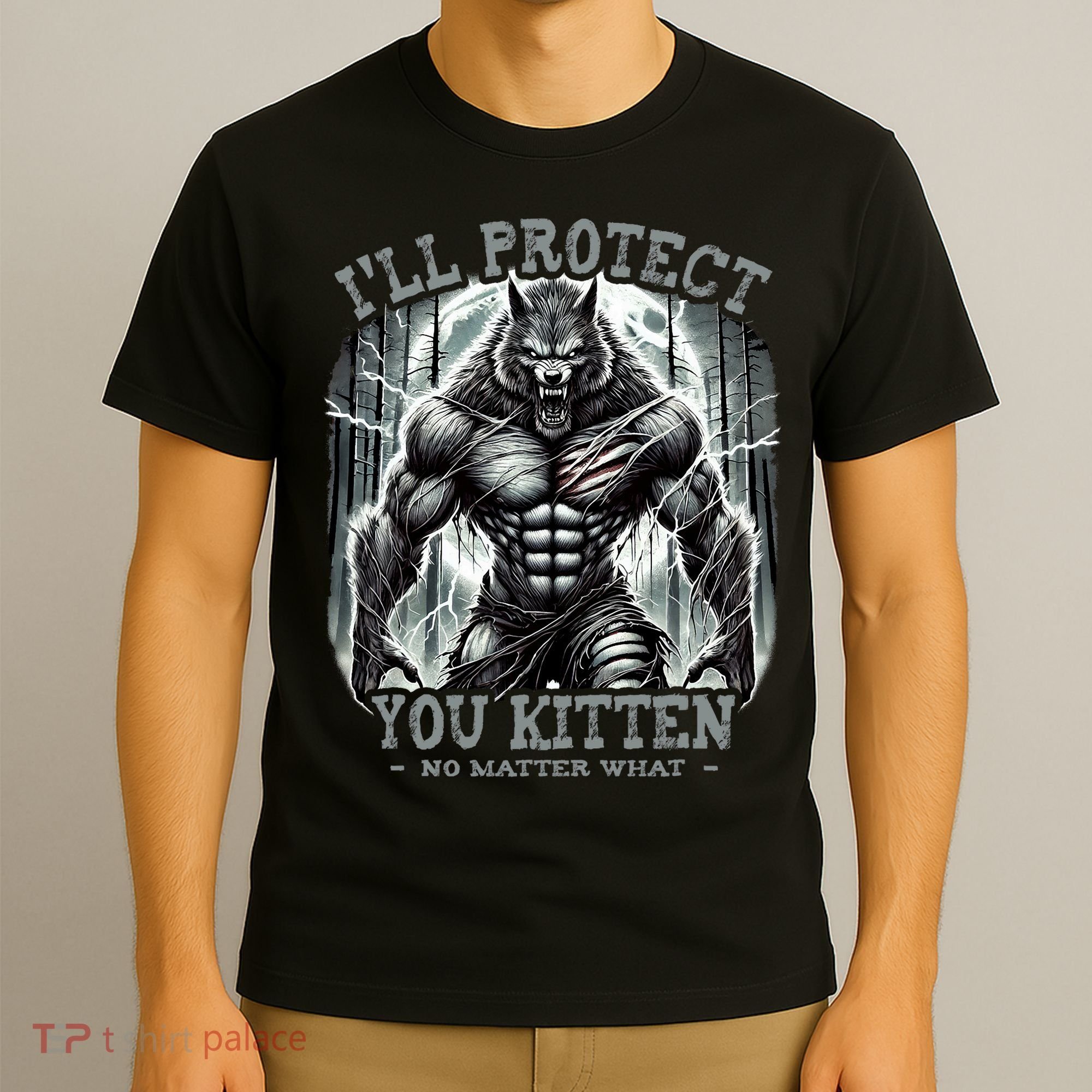 Funny Graphic ILl Protect You Kitten Alpha Wolf T-Shirt