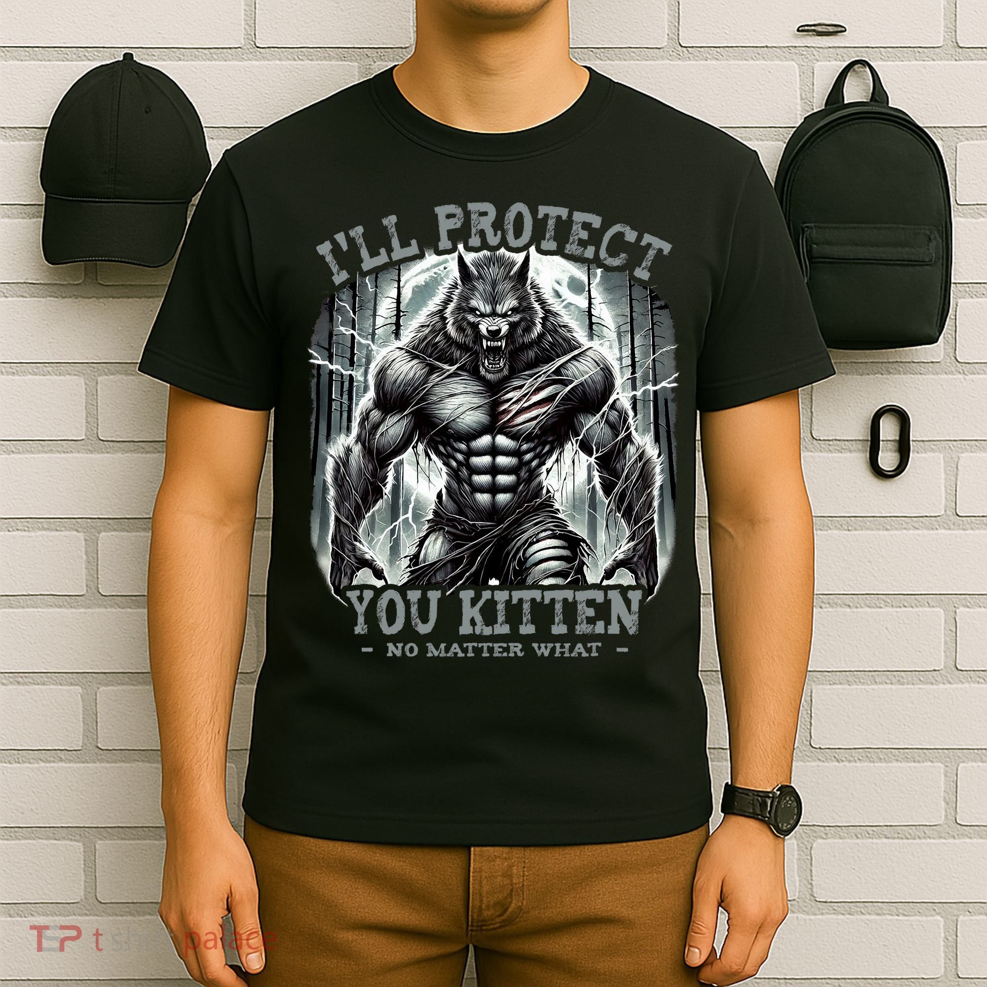 Funny Graphic ILl Protect You Kitten Alpha Wolf T-Shirt