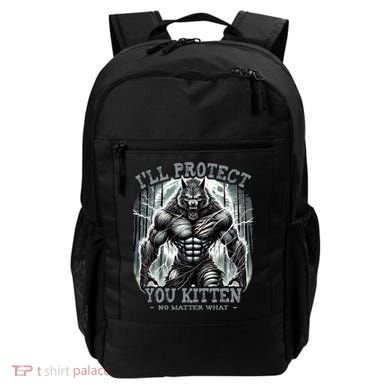 Funny Graphic ILl Protect You Kitten Alpha Wolf Backpack