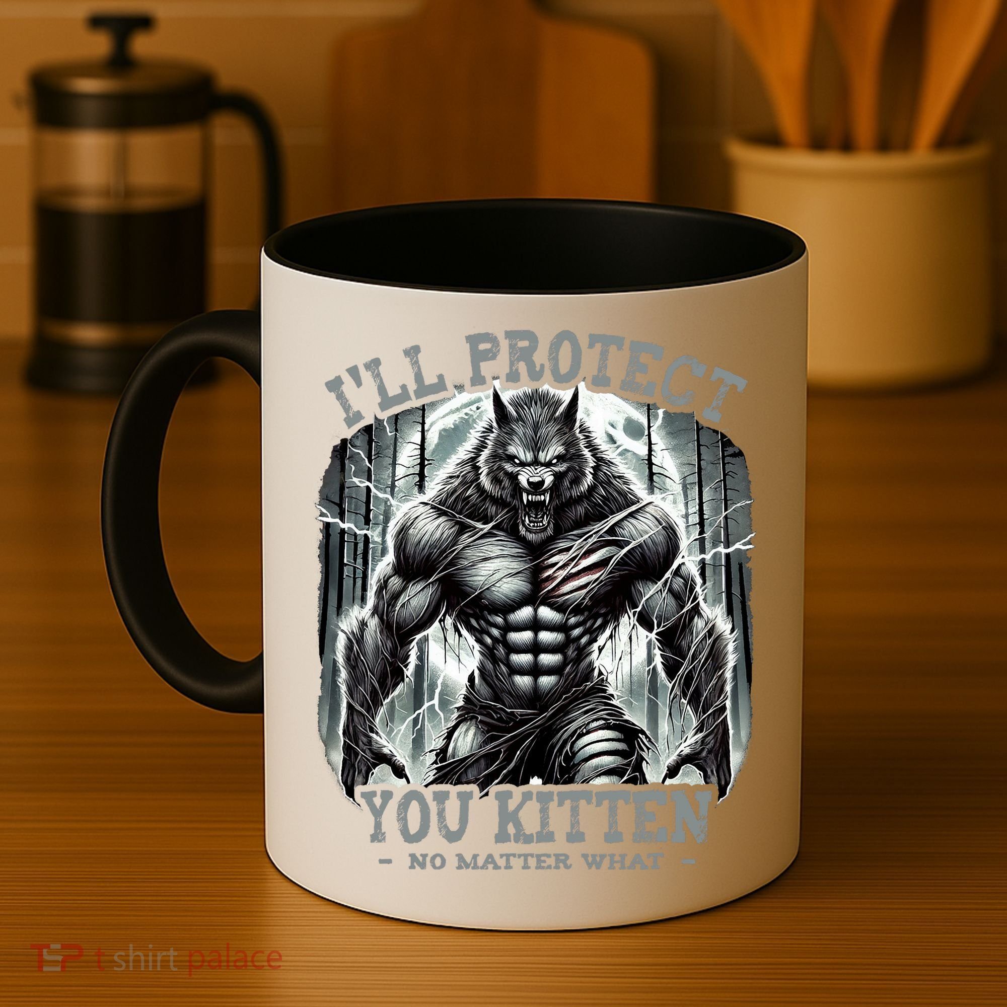 Funny Graphic ILl Protect You Kitten Alpha Wolf Coffee Mug